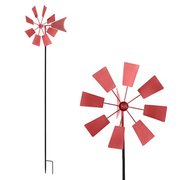 Alpine Corporation 52 in. Tall Outdoor Metal Windmill Spinner Stake Yard Decoration, Red