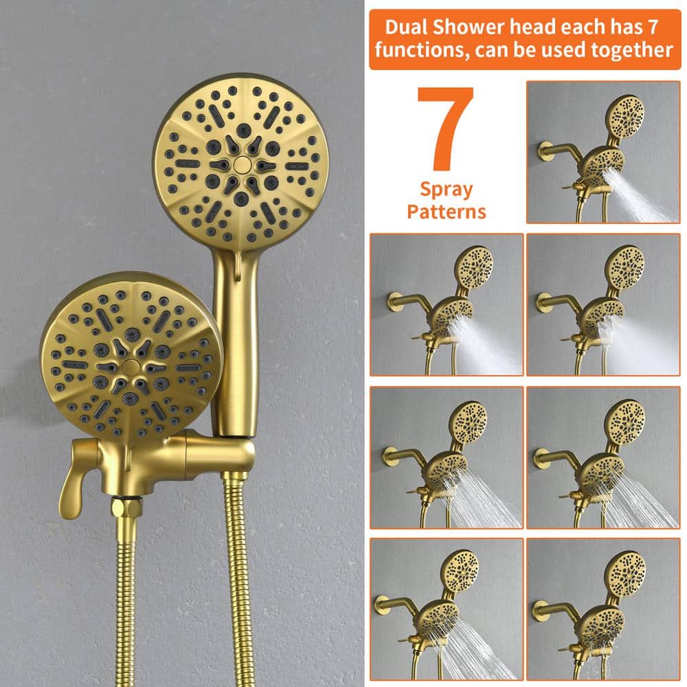 Brushed Gold Double Handle 7-Spray Wall Mounted Shower System