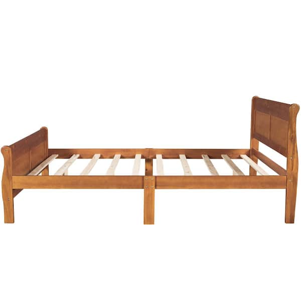 Polibi 62.50 in. W Walnut Queen Solid Wood Sleigh Bed with