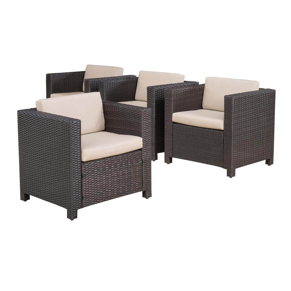 Modern 5-Piece Outdoor Club Chair Set with Cushions in Brown and Beige