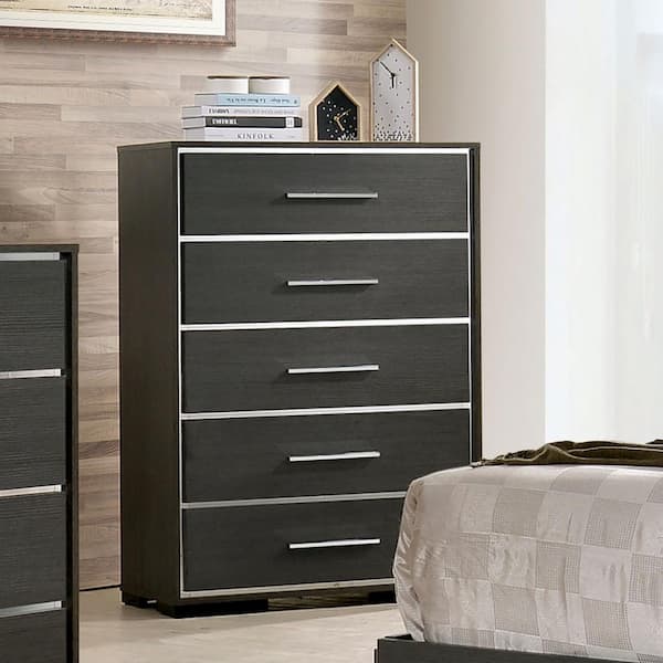 Furniture of America Magda Warm Gray 5-Drawer 34 in. Chest of Drawers