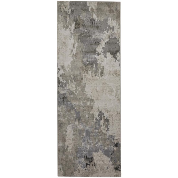 2 X 8 Gray and Ivory Abstract Runner Rug