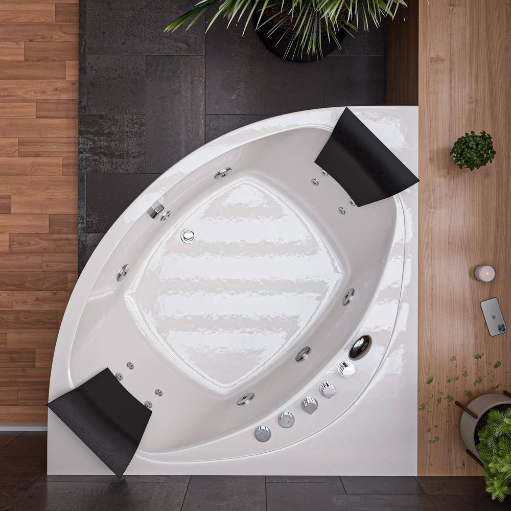 59.13'' White Acrylic Corner Whirlpool Bathtub