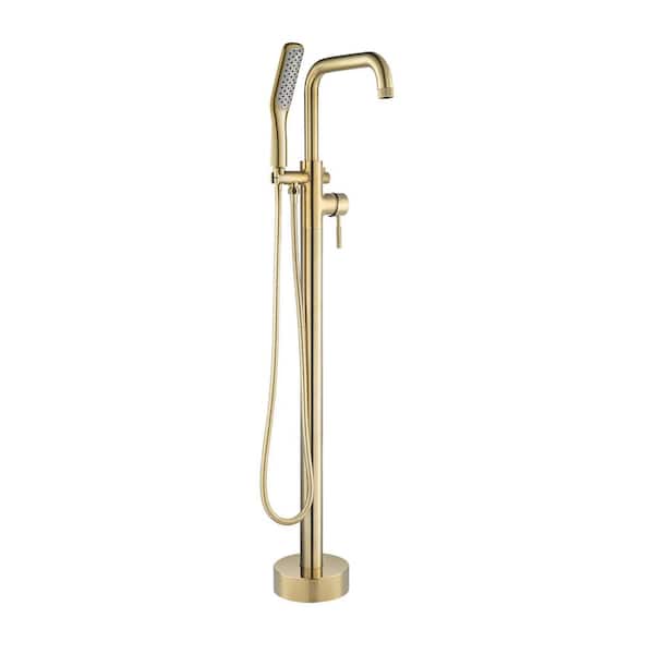 WOODBRIDGE Single-Handle Freestanding Floor Mount Tub Faucet Bathtub Filler with Hand Shower in Brushed Gold