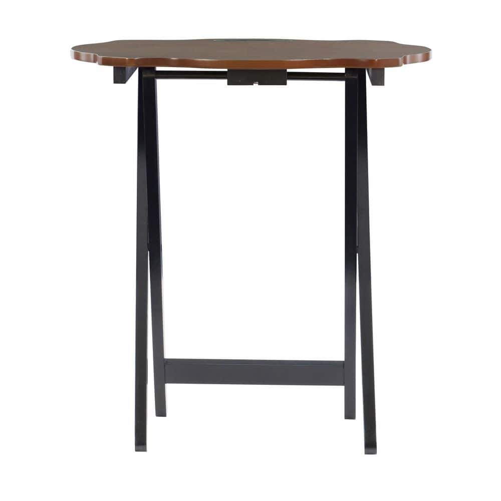 Serpentine Hazelnut & Black Folding Tray Table Set with Rubberwood Legs