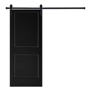 Modern 2-Panel Designed 80 in. x 24 in. MDF Panel Black Painted Sliding Barn Door with Hardware Kit