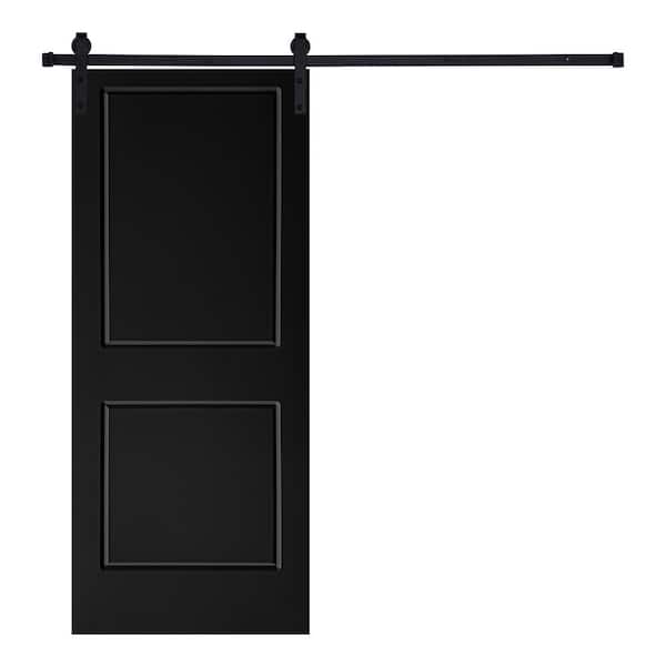 AIOPOP HOME Modern 2-Panel Designed 80 in. x 30 in. MDF Panel Black Painted Sliding Barn Door with Hardware Kit