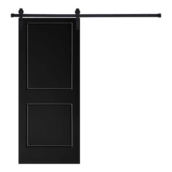 AIOPOP HOME Modern 2-Panel Designed 80 in. x 32 in. MDF Panel Black Painted Sliding Barn Door with Hardware Kit