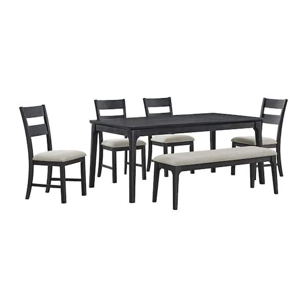 Mendoza Black 30 in. 6-Piece Dining Set with Table, 4 Chairs, and Bench