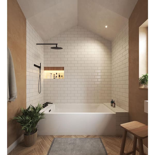 Grayley 60 in. L x 30 in. W Soaking Alcove Bathtub with Left Hand Drain in White with Matte Black Trim