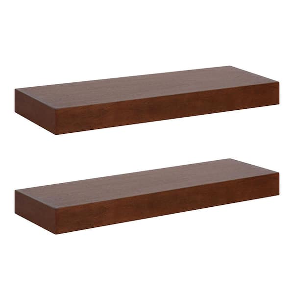 Havlock 8.00 in. x 24.00 in. Walnut Brown Wood Floating Decorative Wall Shelf Set of 2