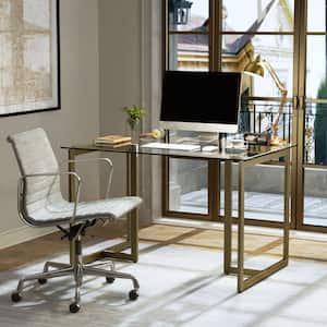 Slip 47 in. Rectangular Clear Glass Top Elegant Computer Desk with Golden Base