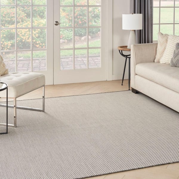 Courtyard Ivory/Charcoal 6 ft. x 6 ft. Square Solid Geometric Contemporary Indoor/Outdoor Area Rug