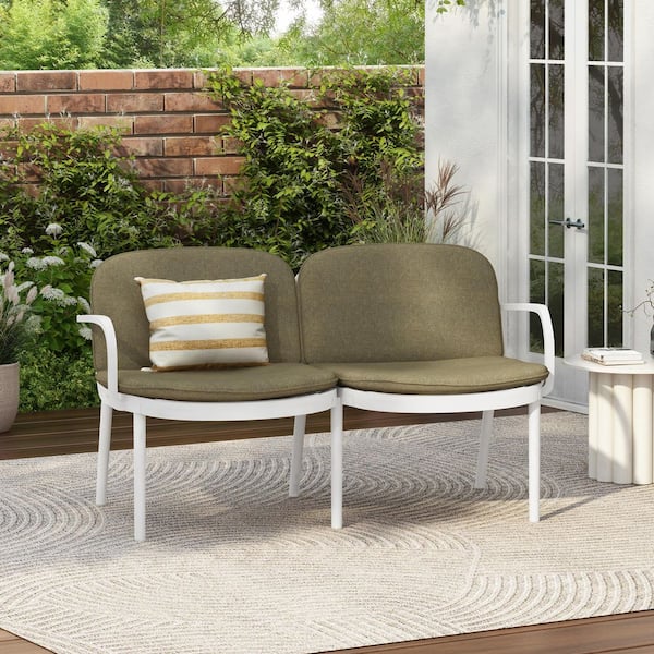 CHRISTOPHER KNIGHT HOME Luna Modern Patio White Polypropylene Plastic Frame Outdoor Loveseat with Green Cushions