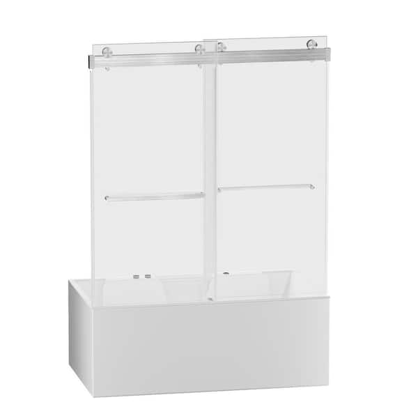 Unbranded 60 in. W x 75 in. H Sliding Shower Door Framed in Sliver with Clear Glass and Handle