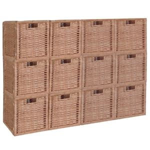 12 in. H x 12 in. W x 12 in. D Light Brown Wood Wicker Cube Storage Bin 12-Pack