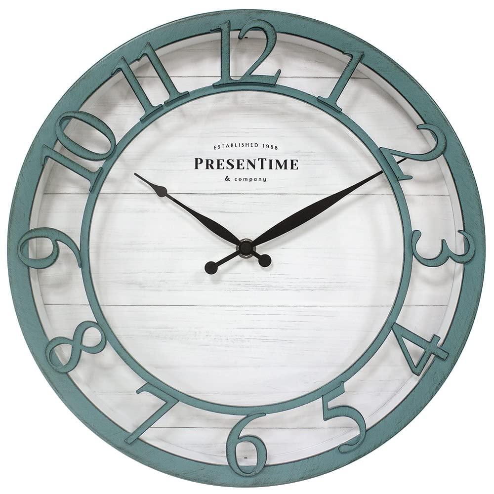 13 in. Farmhouse Series Wall Clock Silent No Ticking Aged Teal Finish