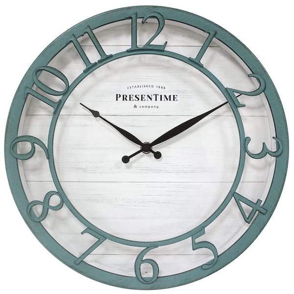 Unbranded 13 in. Farmhouse Series Wall Clock Silent No Ticking Aged Teal Finish