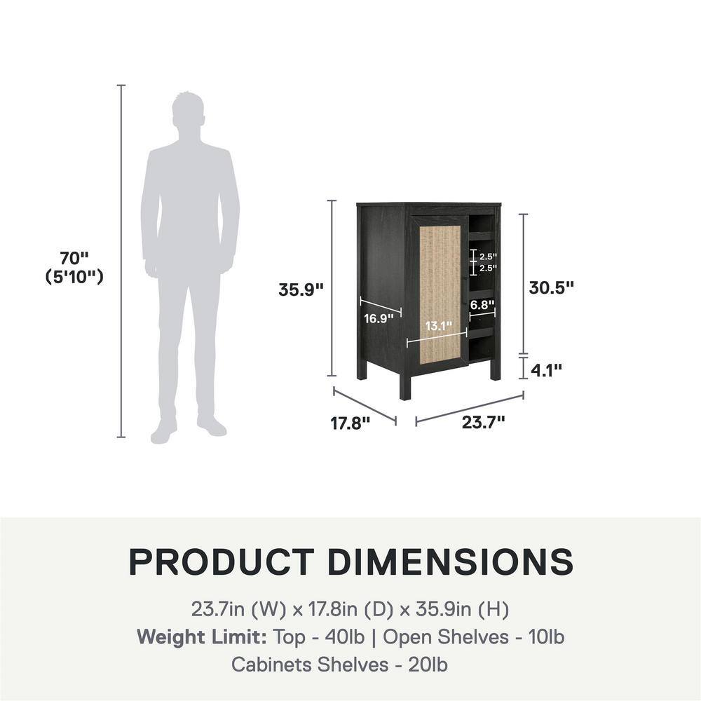 Wimberly Black Oak and Faux Rattan Bar Cabinet