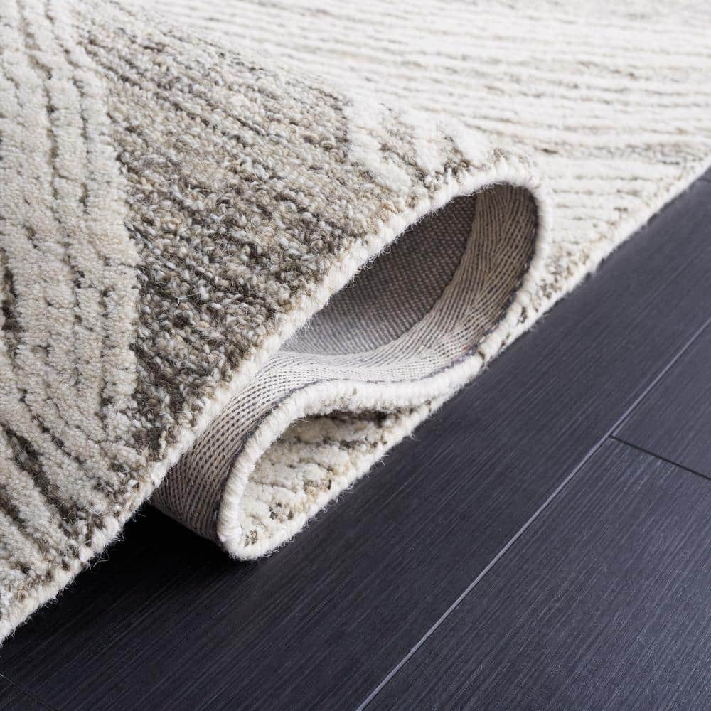 Hand-Tufted Ivory and Charcoal Wool Abstract Area Rug, 5' x 8'