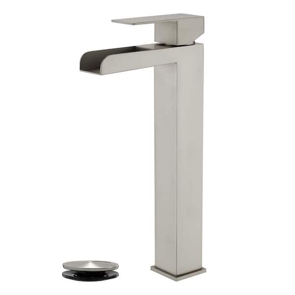 Ami High Arc Single Handle Single-Hole Bathroom Faucet 1.2 GPM with Drain in Brushed Nickel