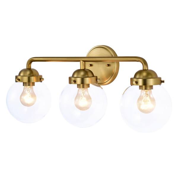 C Cattleya 3 Light Antique Brass Vanity Light With Globe Clear Glass Shade Ca1955 3w The Home Depot