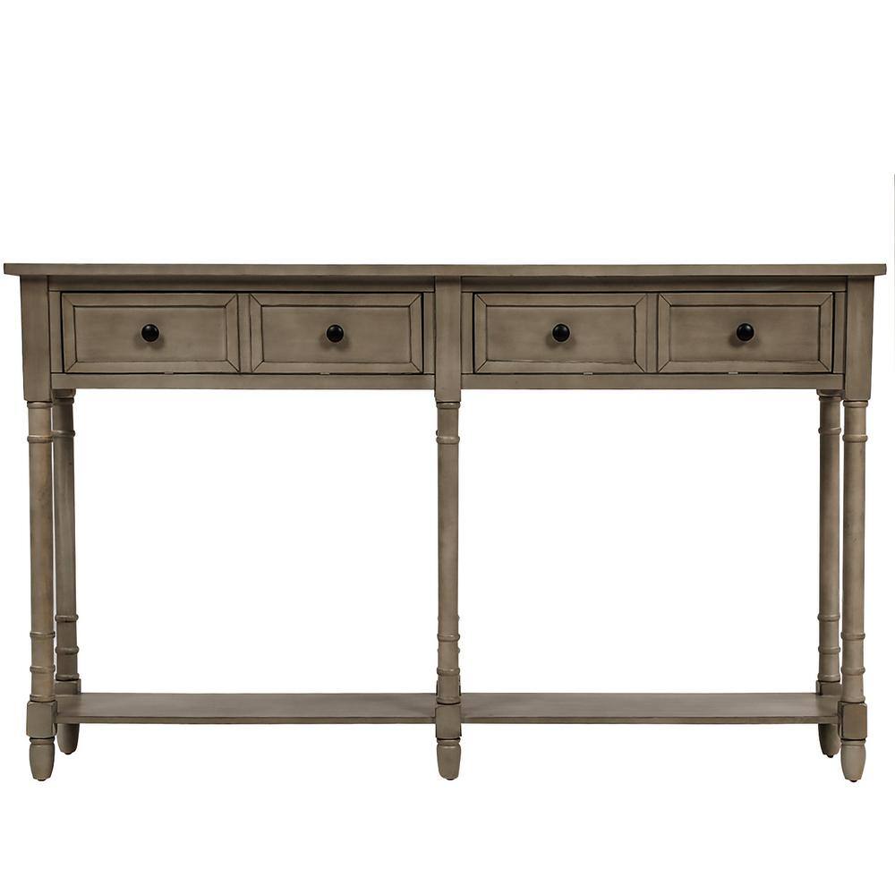 Qualfurn 58 in. Rectangle Grey Wash Wood Console Table with 2Storage DrawersCTM191266E The