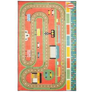 Race Track Play Multi 5 ft. x 8 ft. Themed Area Rug