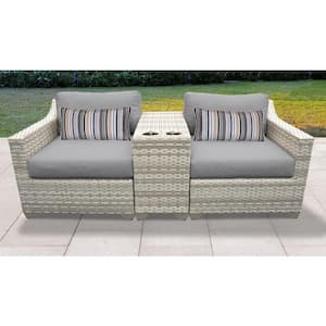 Fairmont 3-Piece Wicker Outdoor Seating Group with Gray Cushions
