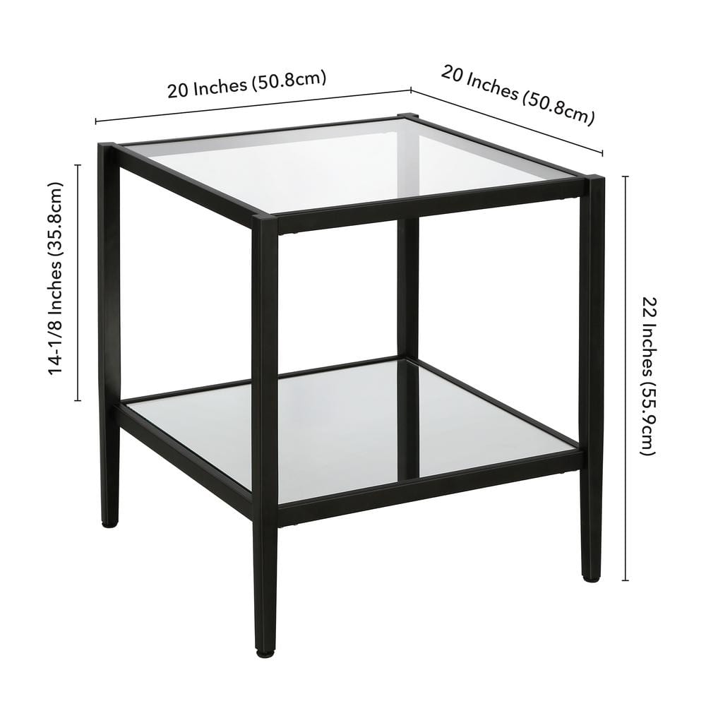 Hollywood Glam 20" Blackened Bronze Square Side Table with Mirrored Shelf