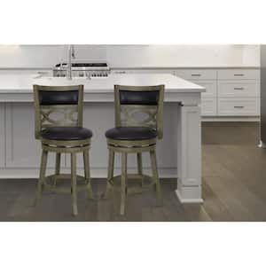 New Classic Furniture Manchester 24 in. Gray Wood Counter Stool with Black PU Cushions (Set of 2)