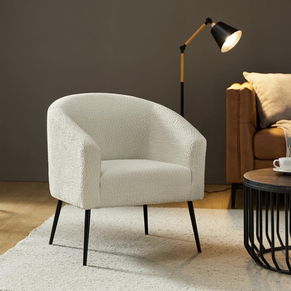 JAYDEN CREATION Gideon Ivory Modern Boucle Armchair with Metal Legs ...