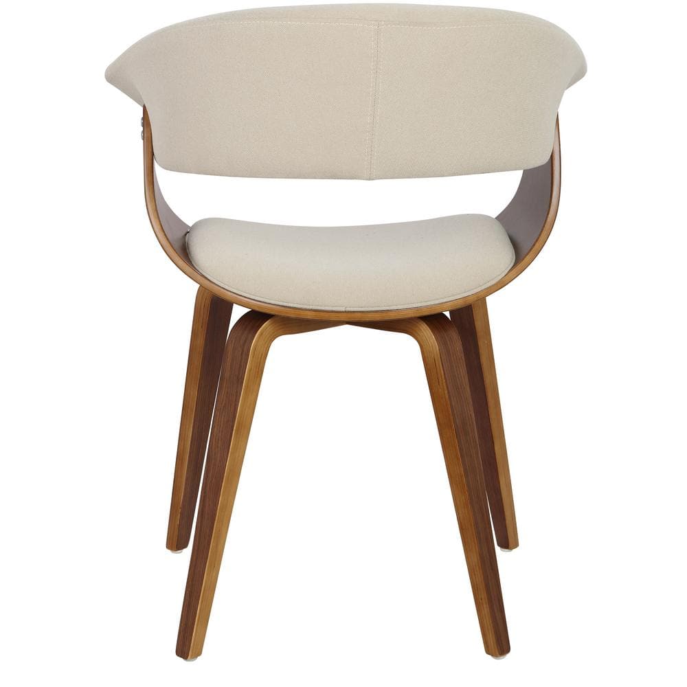 Walnut and Cream Upholstered Curved Arm Chair