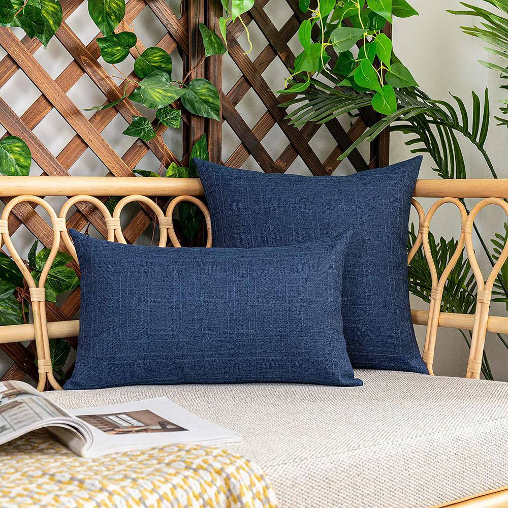 Blue 24'' Outdoor Waterproof Checkered Pillow Covers Set