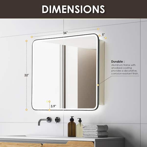 Altair Ostaria 36 in. W x 32 in. H Rectangular Aluminum Medicine Cabinet with Mirror