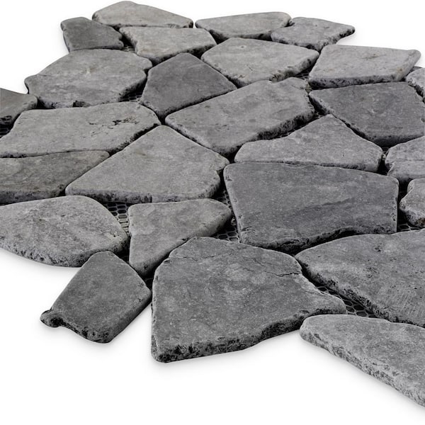 Full Eclectic 4 in. x 6 in. Stone Grey Marble Tumbled Tile Sample