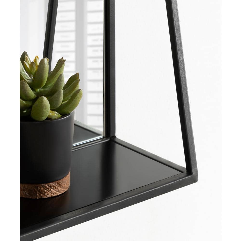 Lintz 32" Black Iron Rectangular Vanity Mirror with Shelf
