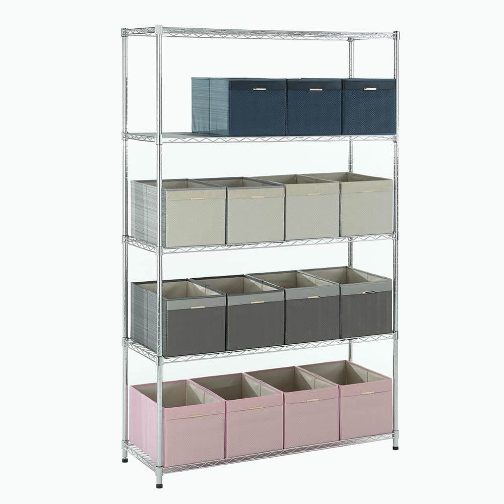 5-Tier Chrome Adjustable Steel Shelving Unit for Kitchens and Garages
