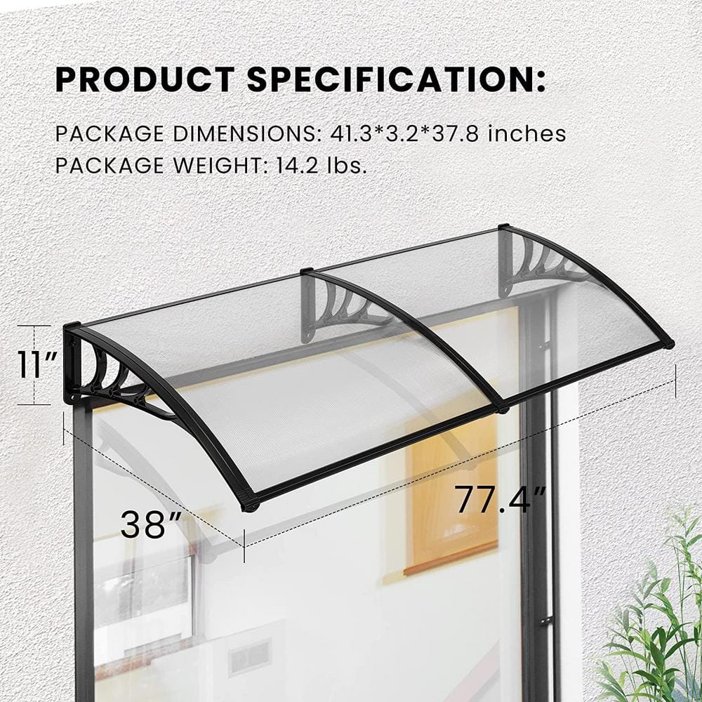 Clear and Black Aluminum Fixed Door/Window Awning