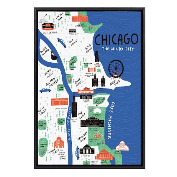 Kate and Laurel Sylvie "Chicago Illustration" by Stacie Bloomfield of Gingiber Framed Canvas Culture Wall Art 33 in. x 23 in.