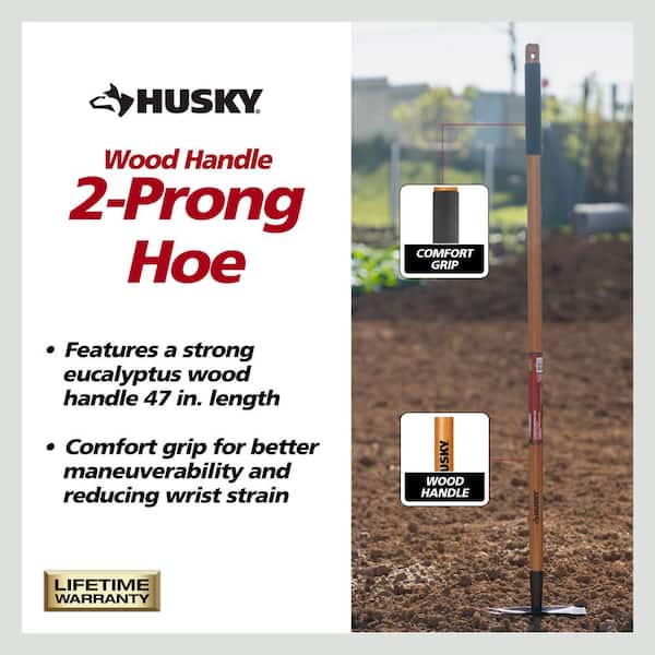Husky 51 in. Wood Handle 2-Prong Hoe 77802-950 - The Home Depot
