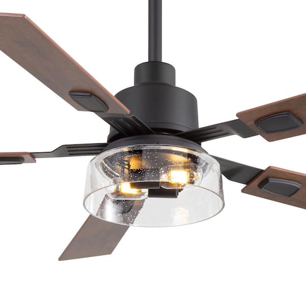 Breezary Anchal 52 in. 2-Light Indoor Farmhouse Black Standard Ceiling Fan with Glass Light Kit and Remote Included