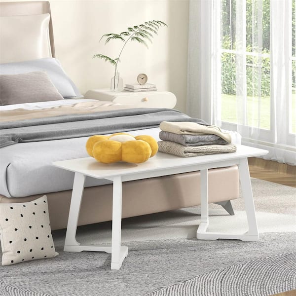 Costway White Wood 42 in. Modern Entryway Bench Dining Table Seats 2-Smooth Seating Area Easy Assembly