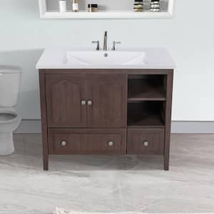 36 in.W x 19.in D. x 33 in. H Bath Vanity in Brown with Ceramic Vanity Top in White with White Basin