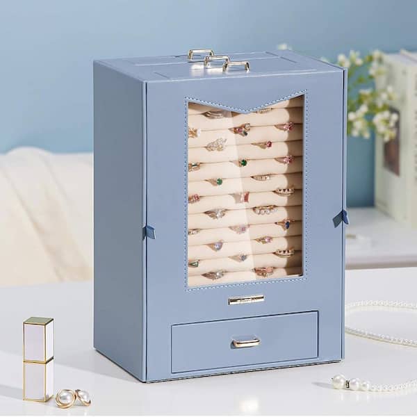 Grey Blue 8.5 in. x 11.5 in. Polyurethane Modern Jewelry Box with Drawers