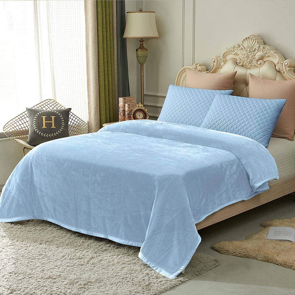 Light Blue Reversible Microfiber Fleece Blanket 87 in. x 95 in. Fuzzy Cozy Bed Blanket for Couch Camping price history on PriceWatchPro