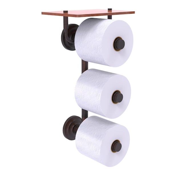 Allied Brass Que New Collection Wall Mounted Toilet Paper Holder in Venetian Bronze with Wood Shelf