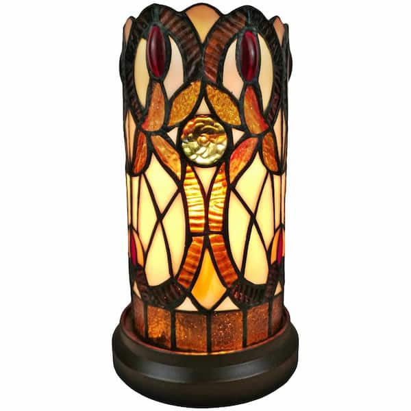 HomeRoots Charlie 14 in. Dark Brown Integrated LED Candlestick Interior Lighting Table Lamp for Living Room w/Brown Glass Shade