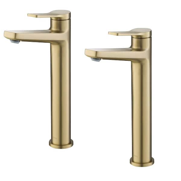 KRAUS Indy Single Handle Vessel Sink Faucet in Brushed Gold (2-Pack)