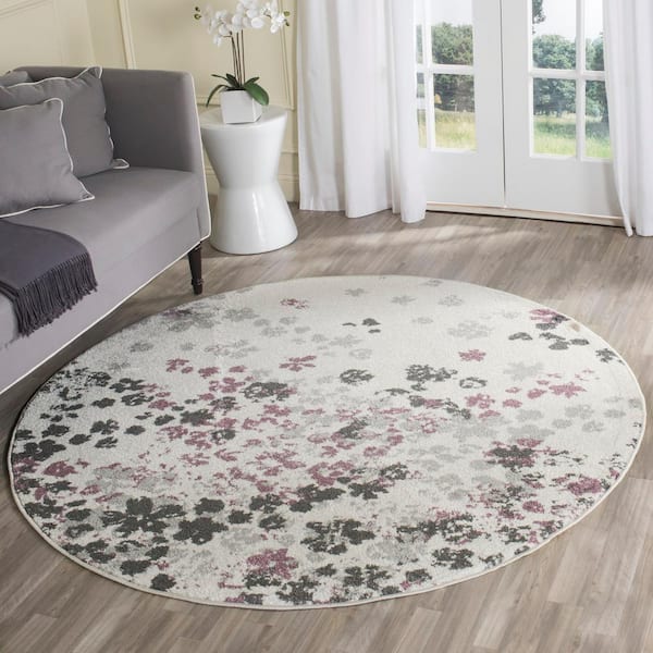 Adirondack Ivory/Purple 4 ft. x 4 ft. Round Speckled Floral Area Rug